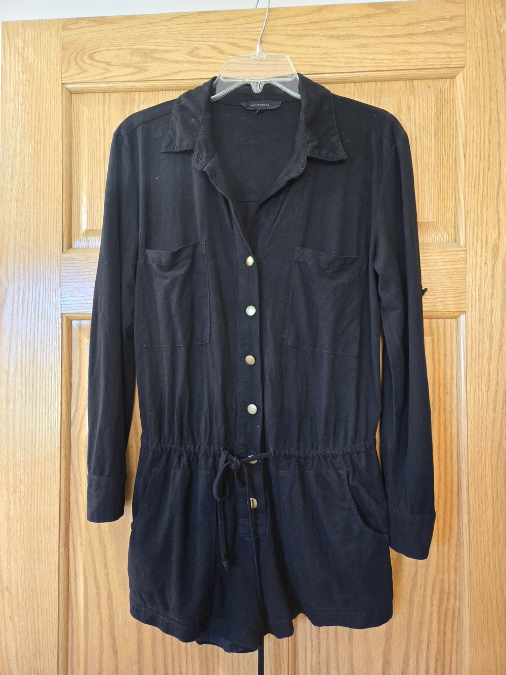 Olivaceous Black Button-Front Tie-Waist Romper